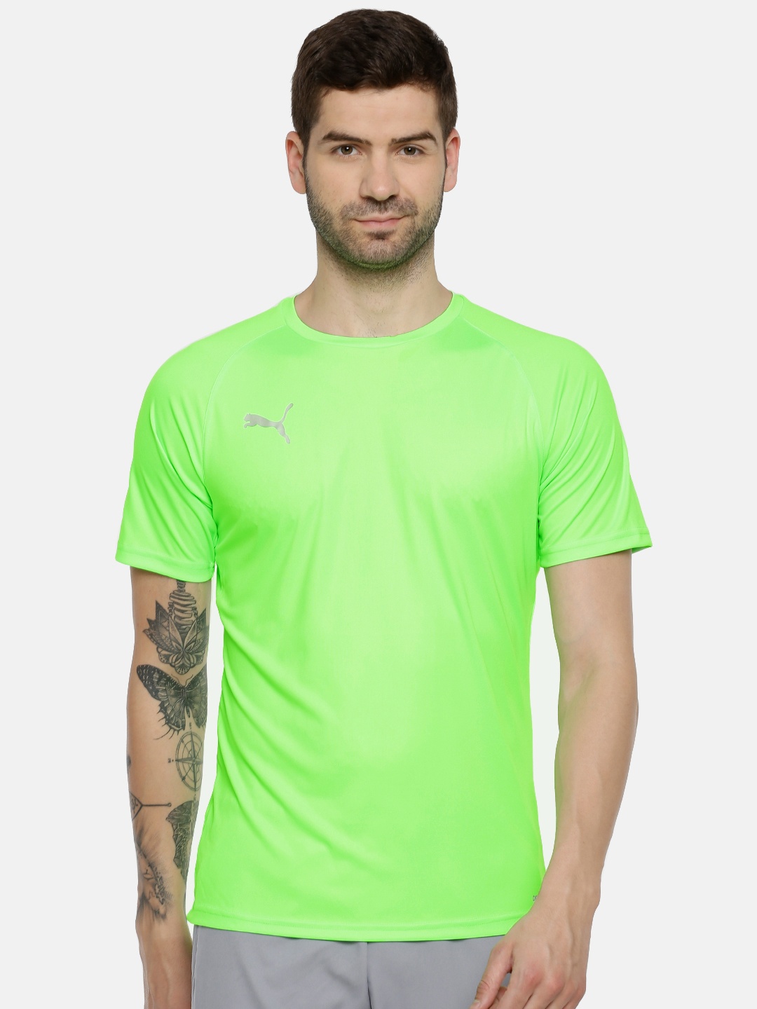 

Puma Men Fluorescent Green Solid Slim Fit ftblNXT dryCELL Football Round Neck T-shirt