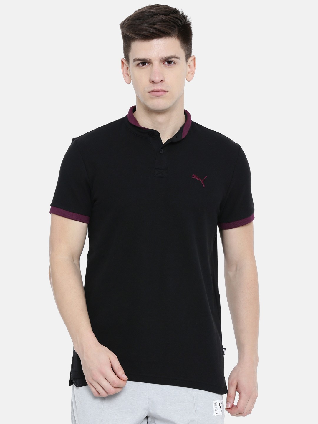

Puma Men Black Solid Polo Collar Pure Cotton T-shirt