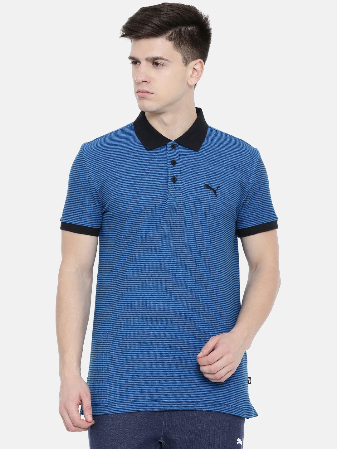 

Puma Men Blue & Black Striped India Pin Stripe Polo T-shirt