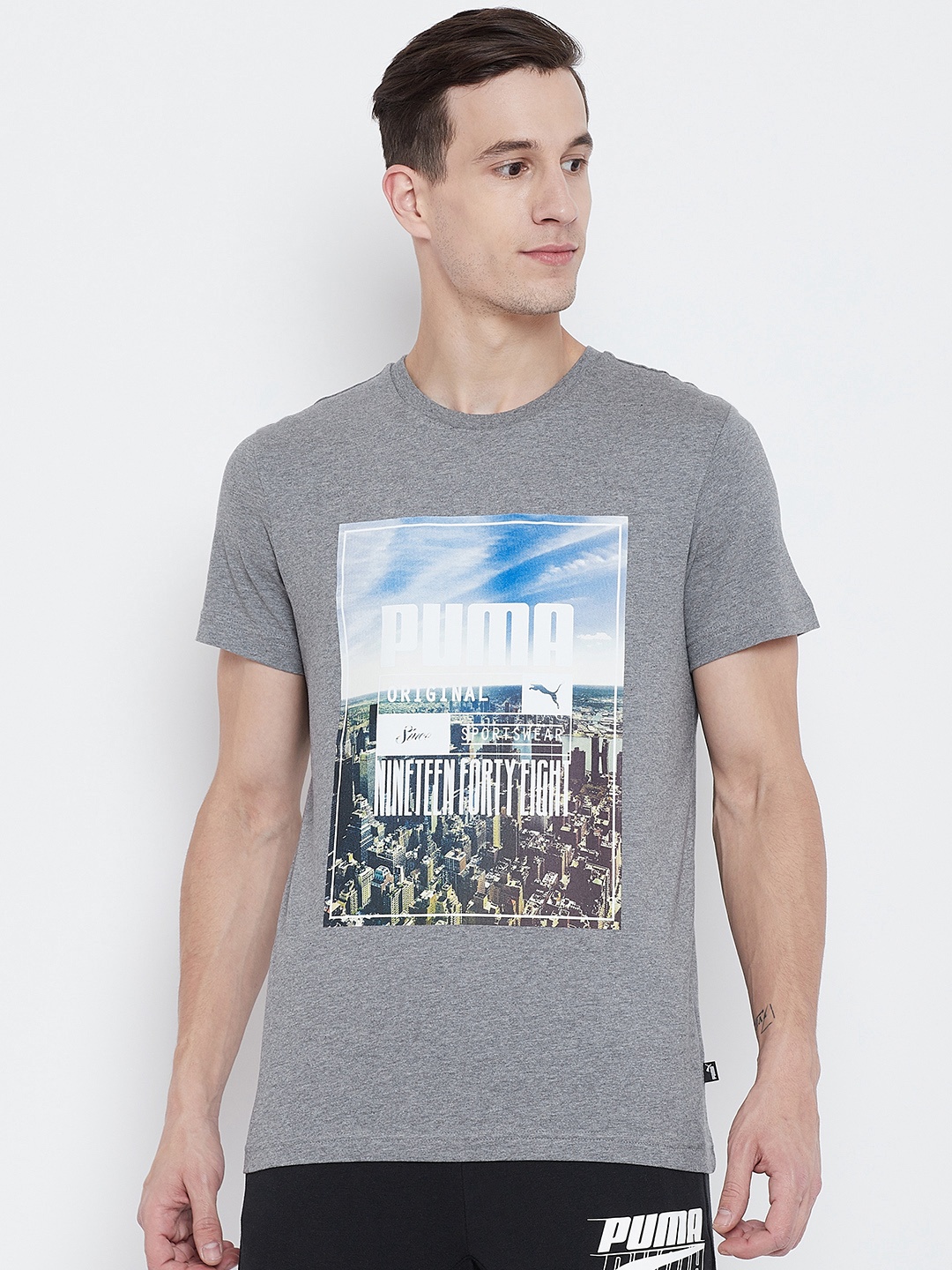 

Puma Men Grey Printed Round Neck T-shirt