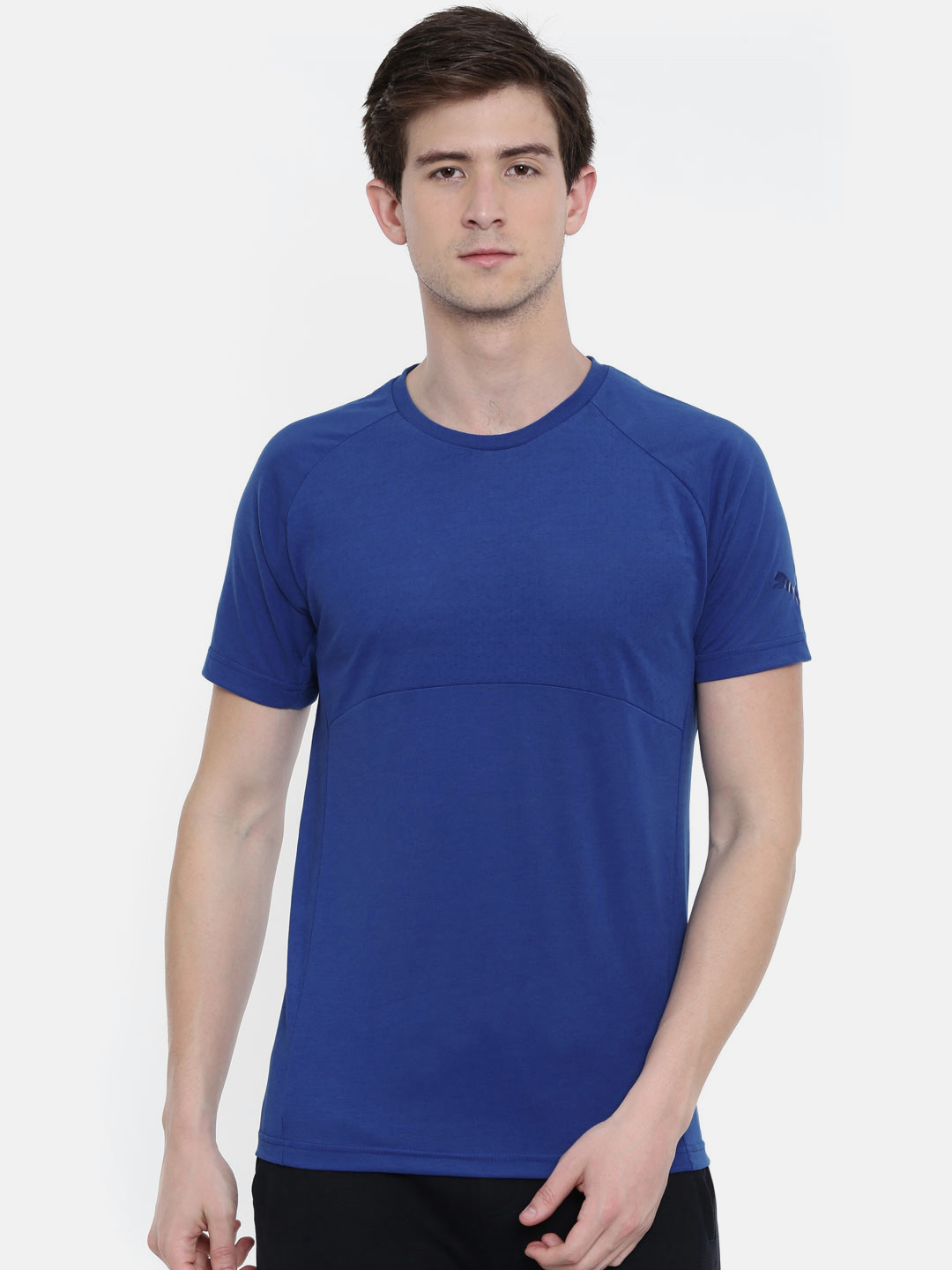 

Puma Men Blue Slim Fit Self Design Round Neck Evostripe Lite DRYCELL T-shirt