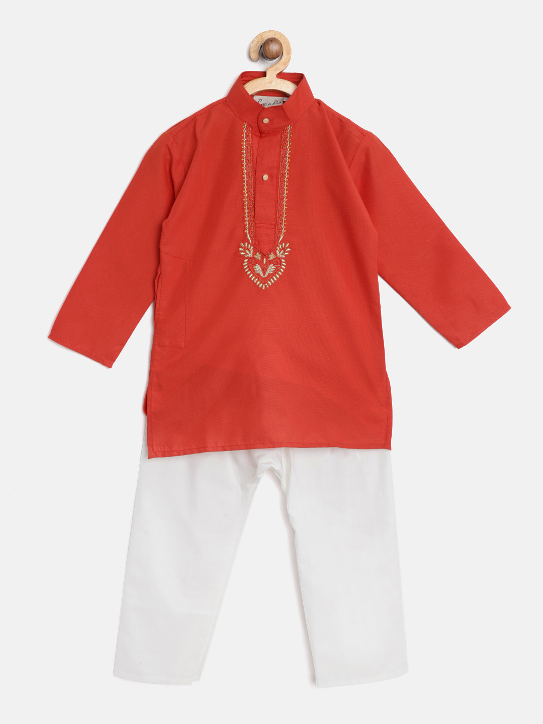 

BownBee Boys Red & White Yoke Design Kurta with Pyjamas