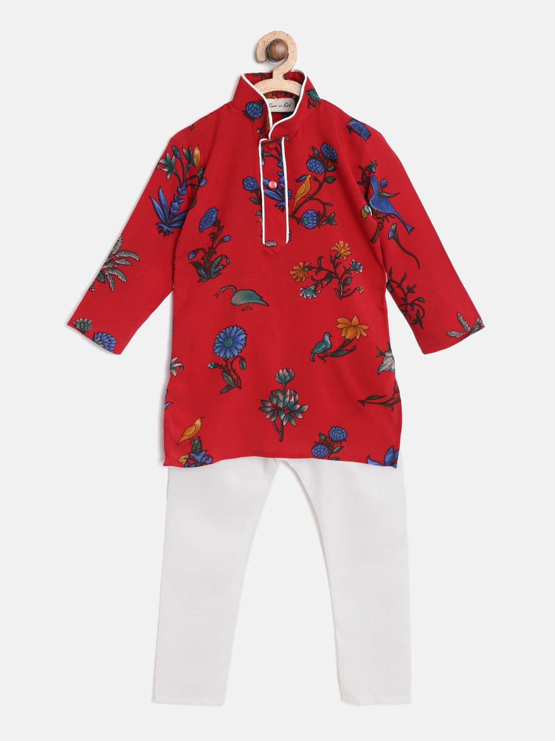 

BownBee Boys Red & White Floral Print Kurta with Pyjamas