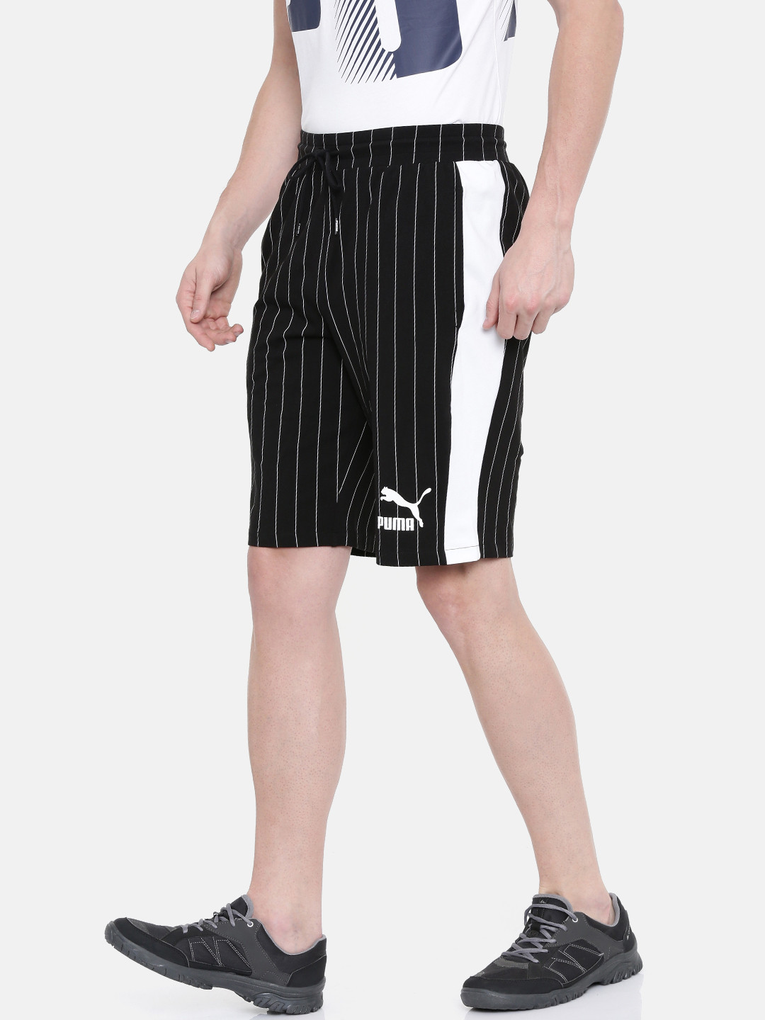 

Puma Men Black & White Pinstripe AOP Striped Regular Fit Shorts