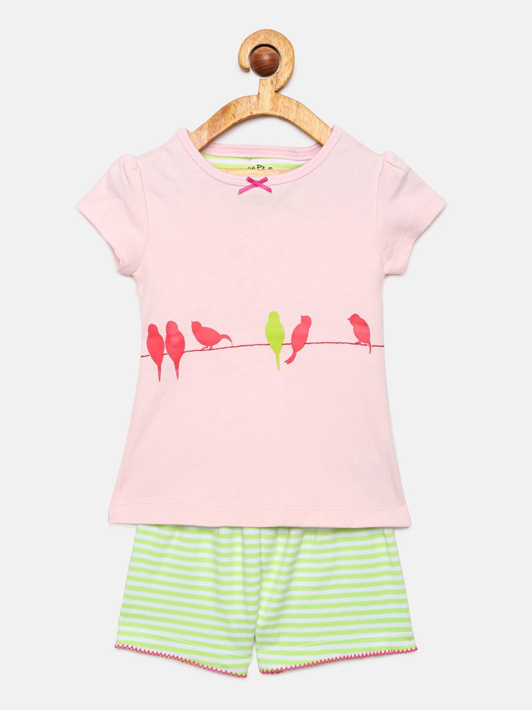 

mackly Girls Pink & Green Printed Night suit