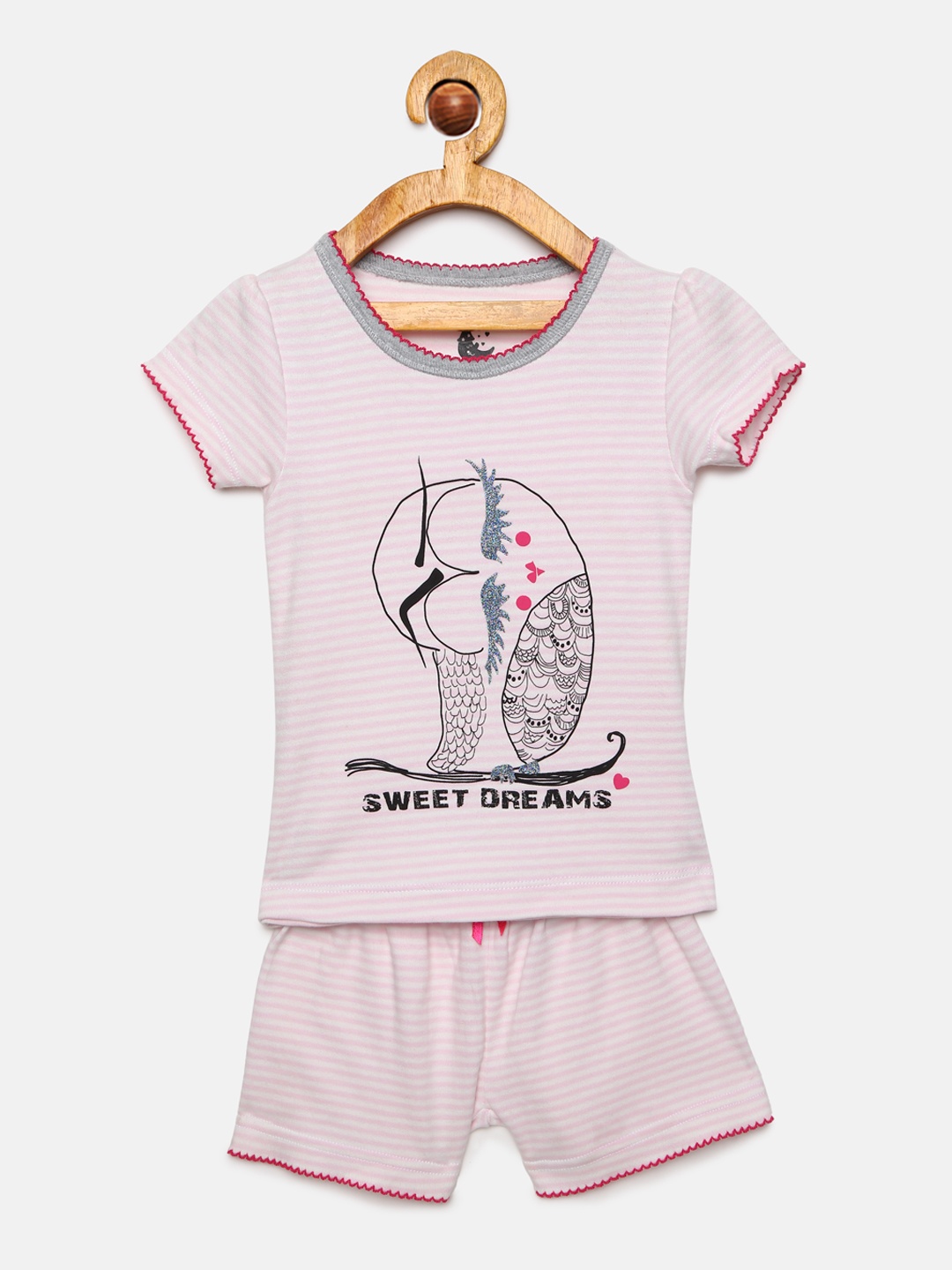 

mackly Girls Pink Printed Night suit