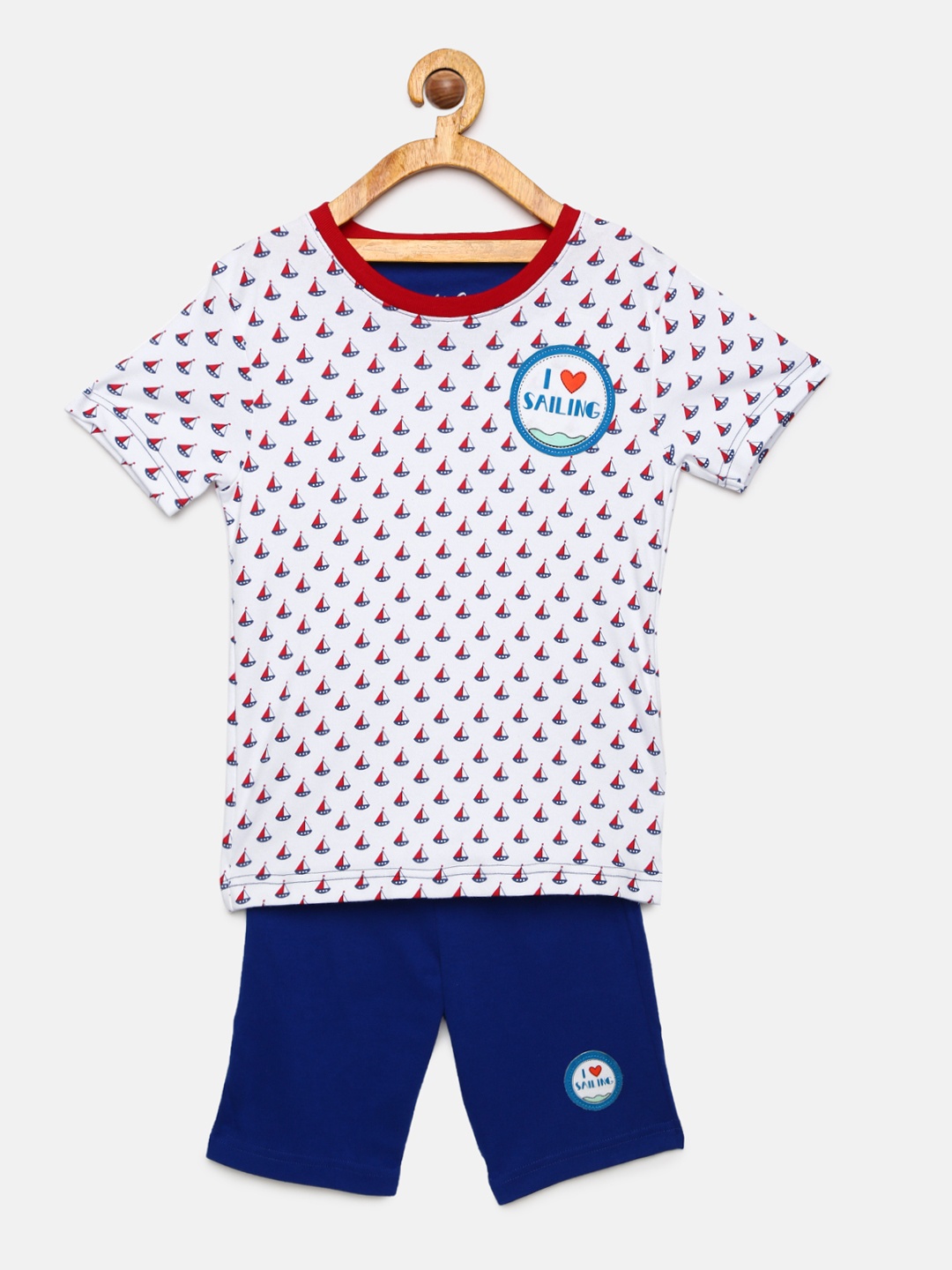 

mackly Boys White & Blue Printed Night suit S4-78-7-8 yrs