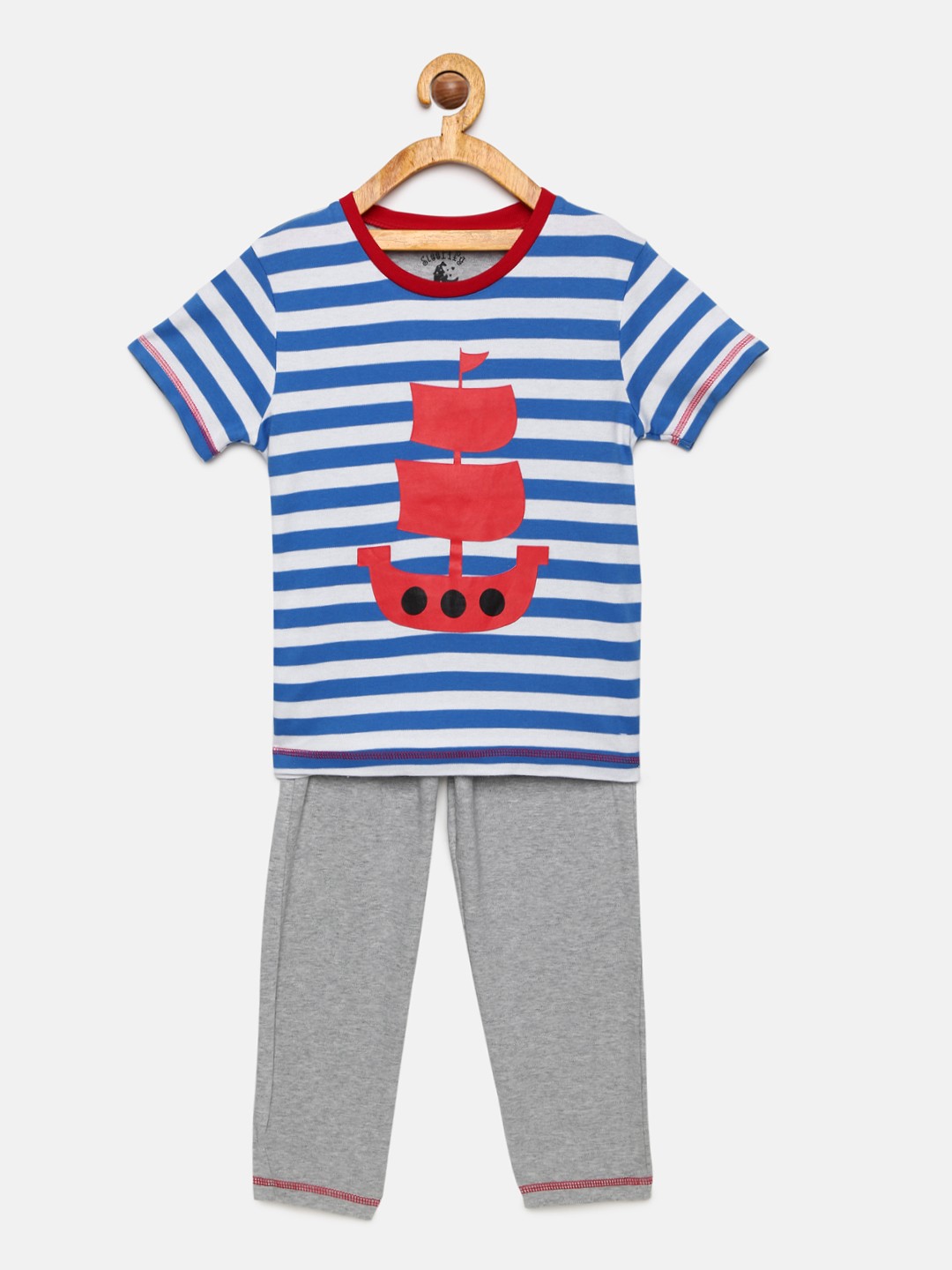 

mackly Boys Blue & Grey Striped Night suit S4-75-7-8 yrs