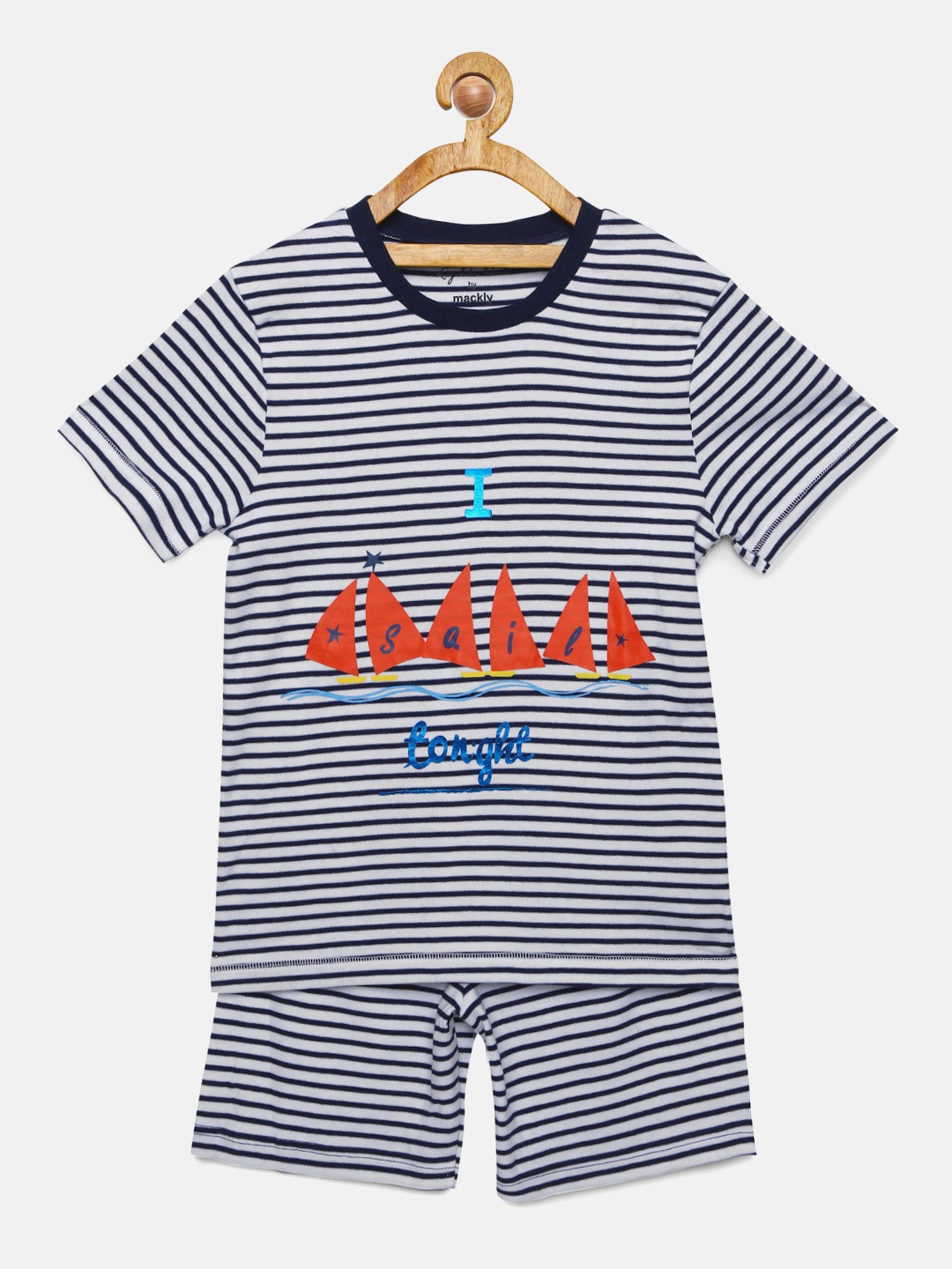 

mackly Boys Navy Blue & White Striped Night suit S4-89-12-14 yrs