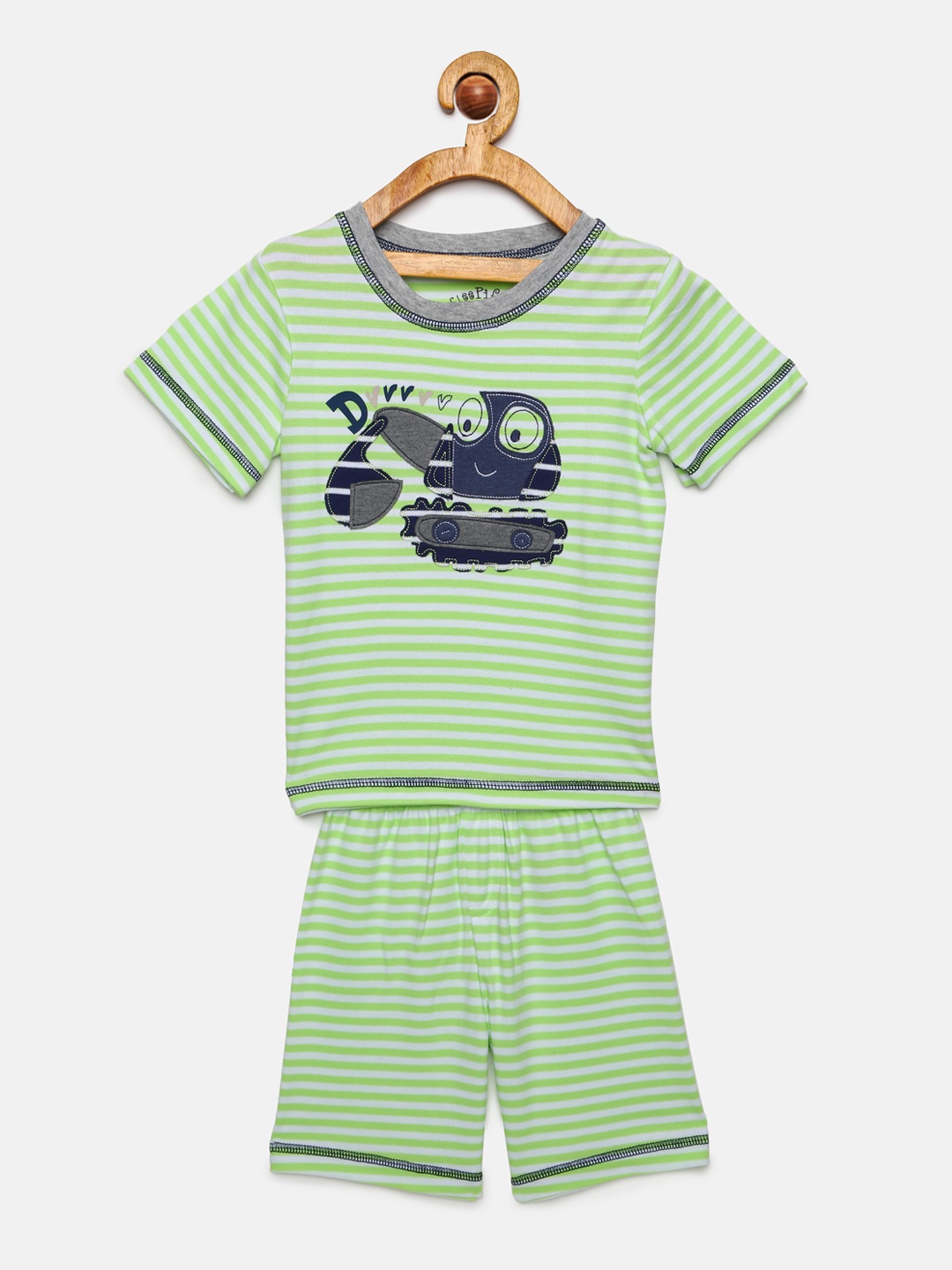 

mackly Boys Green Striped Night suit