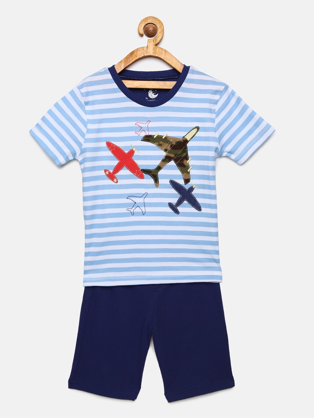 

mackly Boys White & Blue Striped Night suit 25010003-7-8 yrs