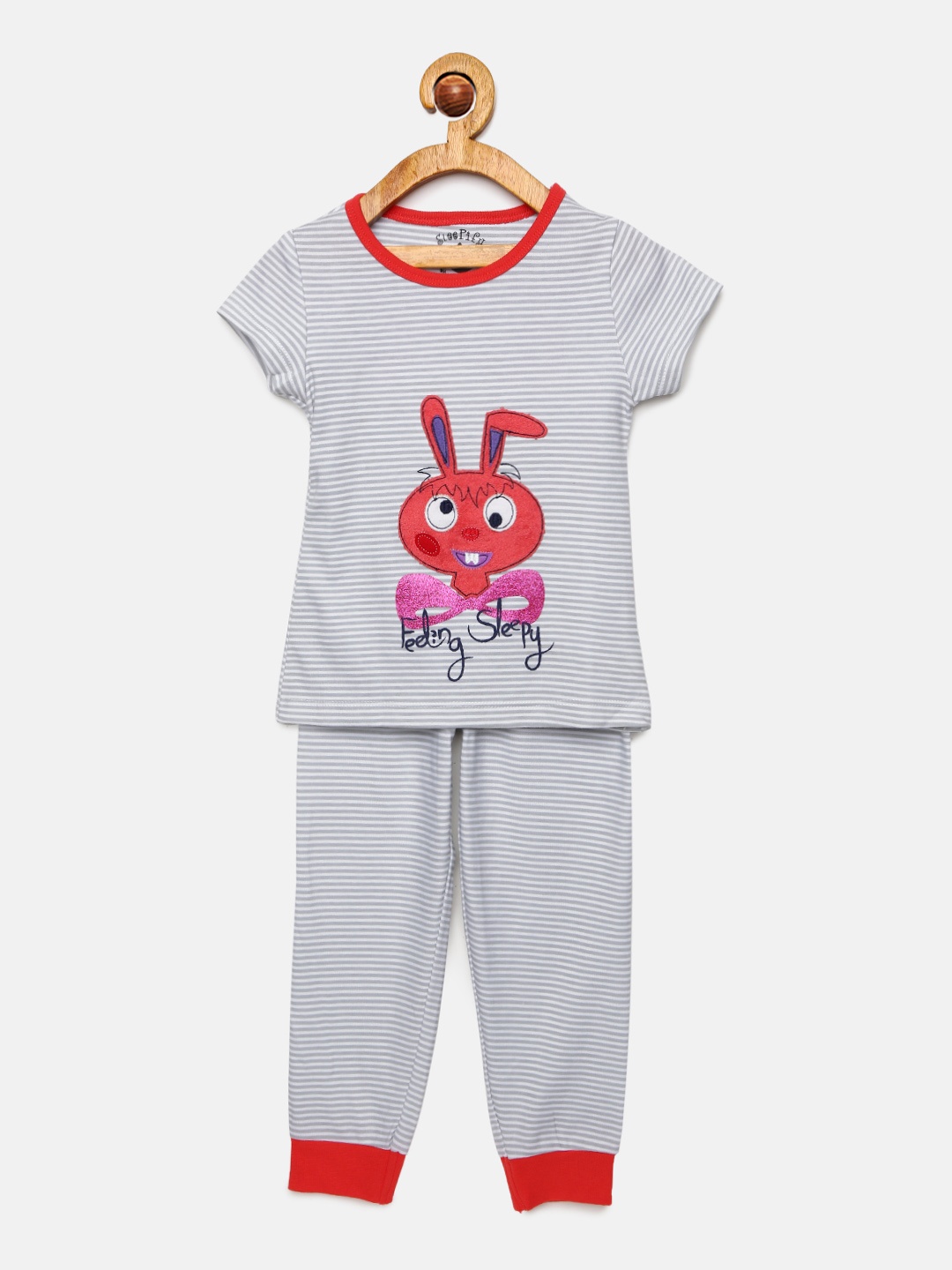 

mackly Girls Grey Printed Night suit