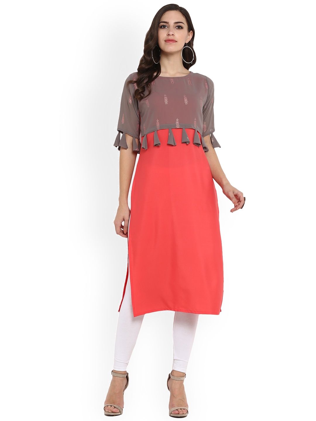 

Trend Factory Women Red & Grey Printed Straight Kurta