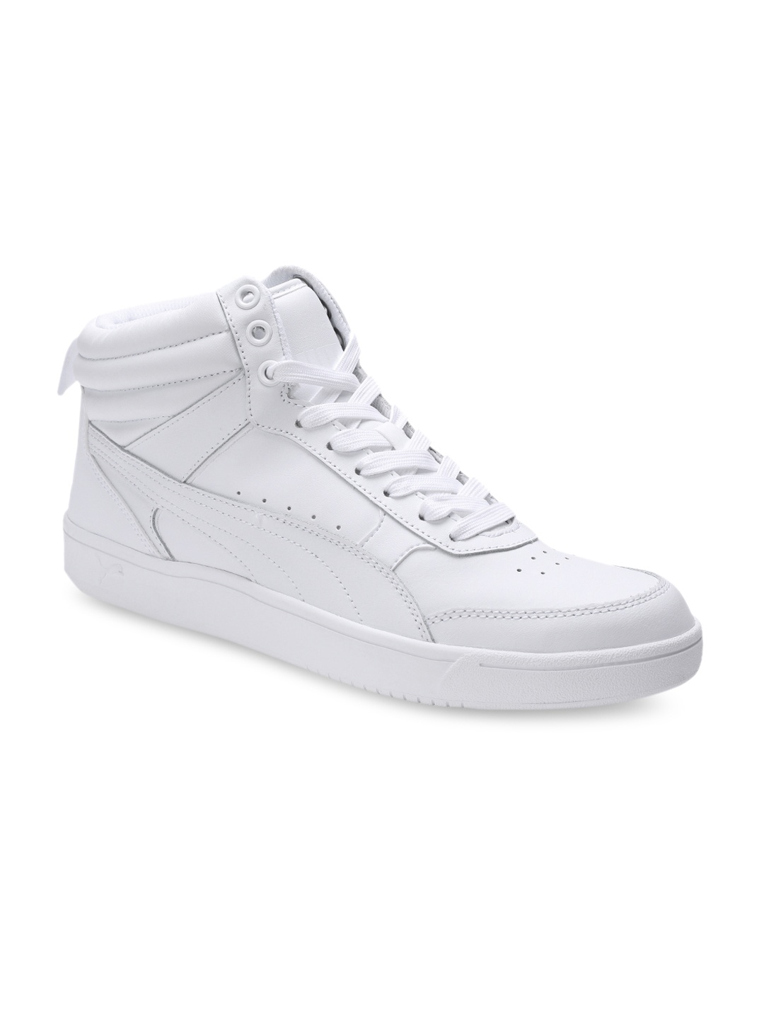

Puma Men White Solid Leather Mid-Top Sneakers