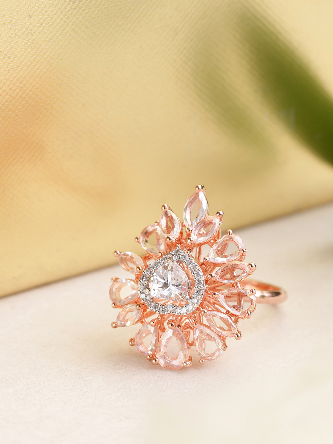 

Melani Borsa Women Rose Gold-Plated Kundan Stone Handcrafted Adjustable Finger Ring