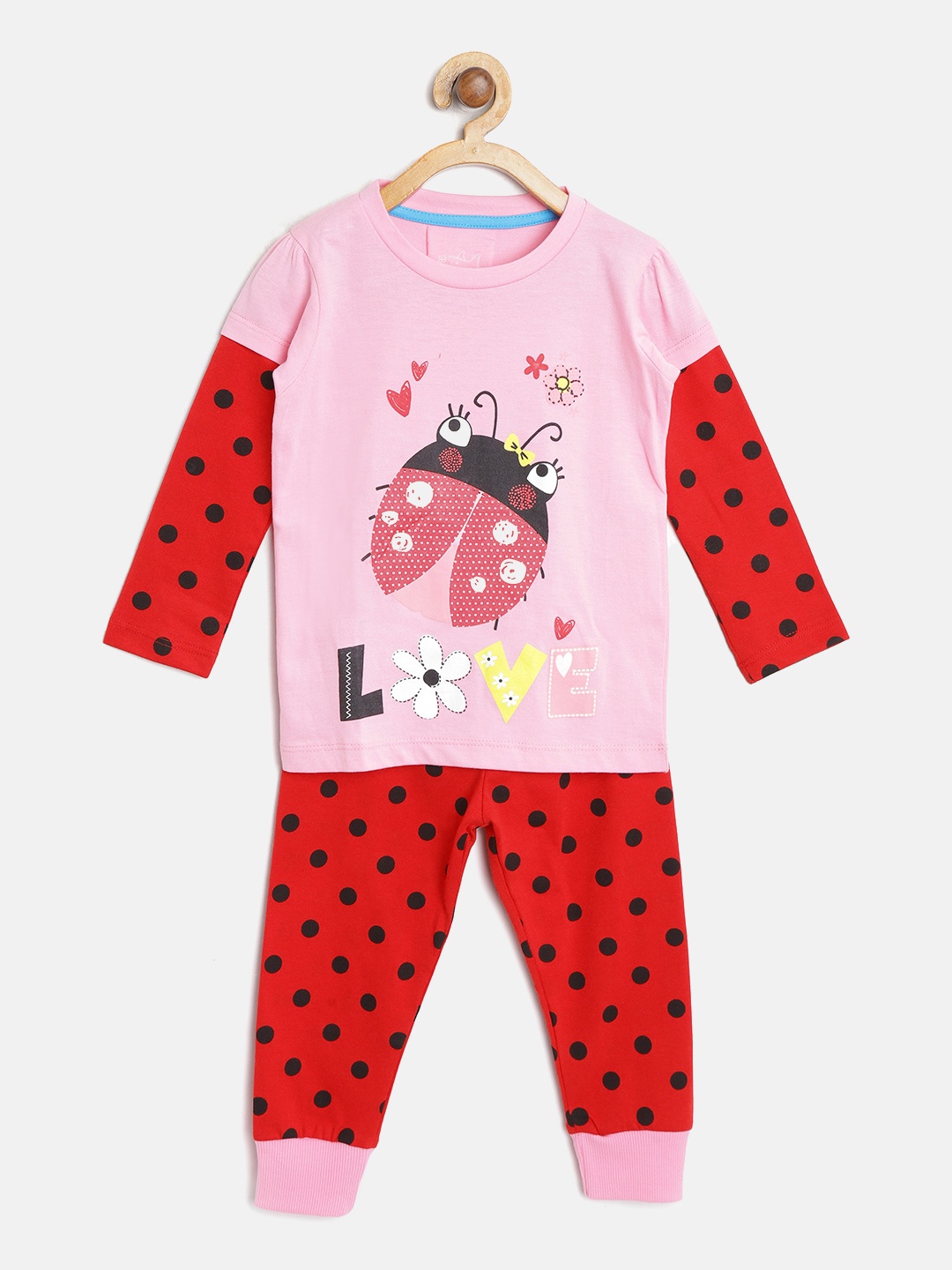 

Lazy Shark Girls Pink & Red Printed Night Suit LSTF0093