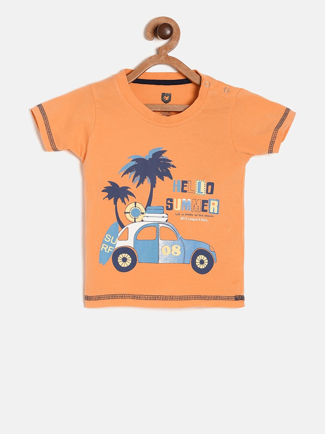 

612 league Boys Orange Printed Round Neck T-shirt