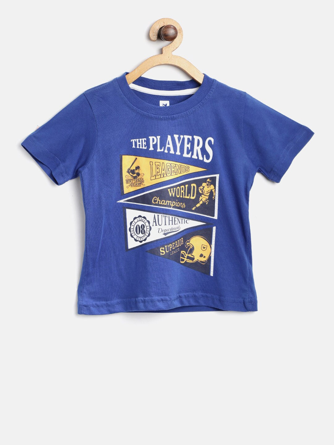 

612 league Boys Blue Printed Round Neck T-shirt