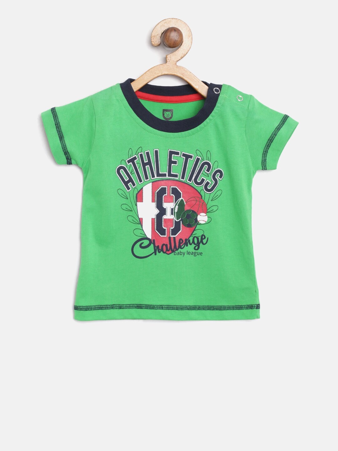

612 league Boys Green Printed Round Neck T-shirt