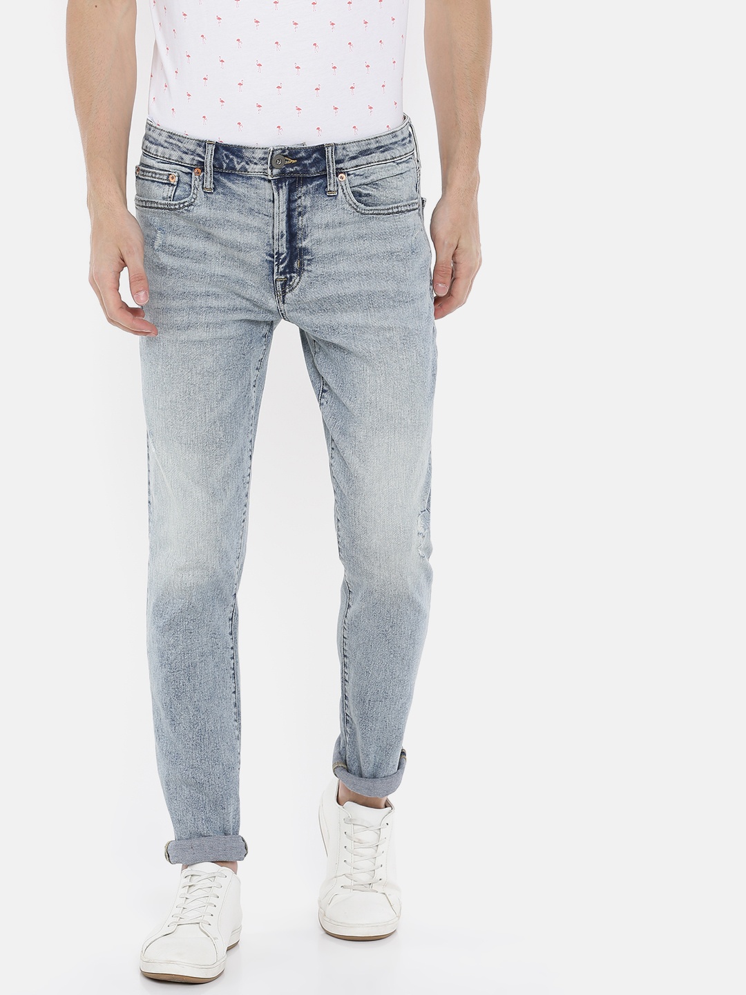 

AMERICAN EAGLE OUTFITTERS Men Blue Slim Fit Mid-Rise Low Distress Stretchable Jeans