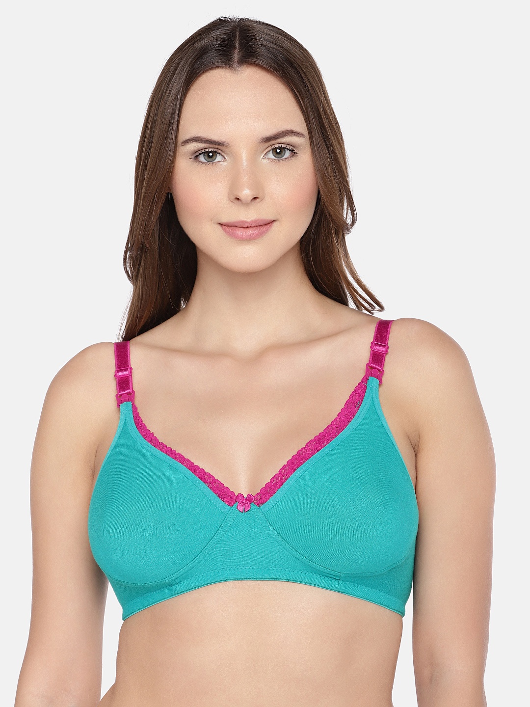 

Inner Sense Peacock Green Organic Cotton Antimicrobial Laced Soft Nursing Bra IMB003B