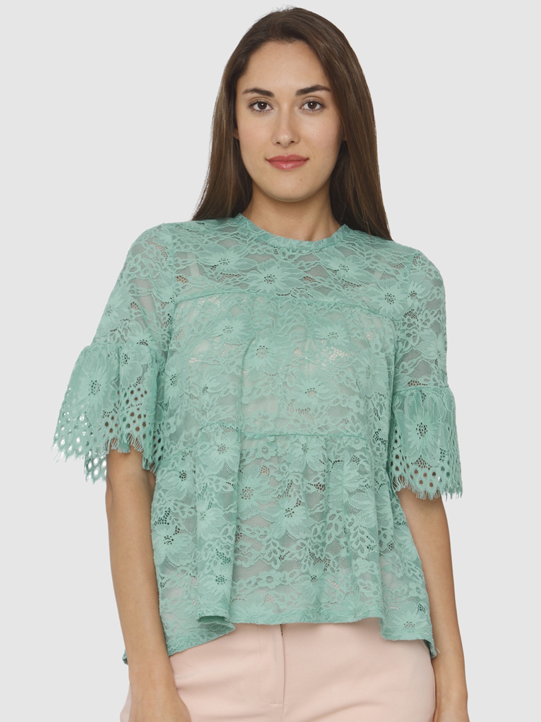 

Vero Moda Women Green Lace Empire Sheer Top