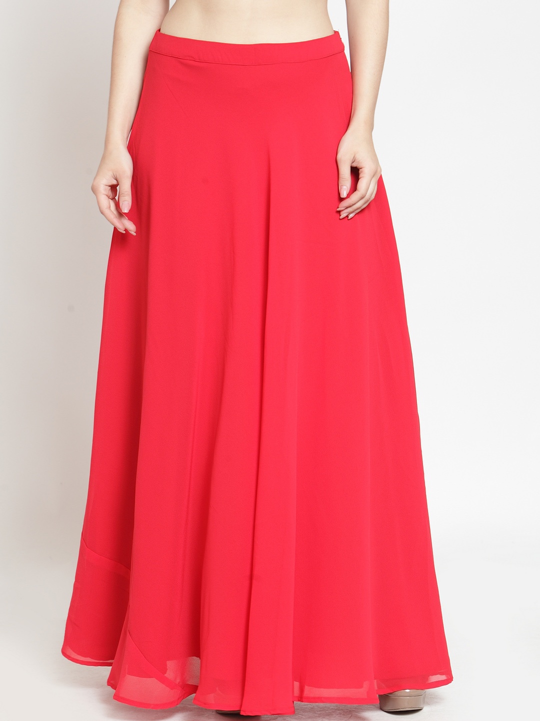 

Just Wow Women Red Solid Flared Maxi Skirt