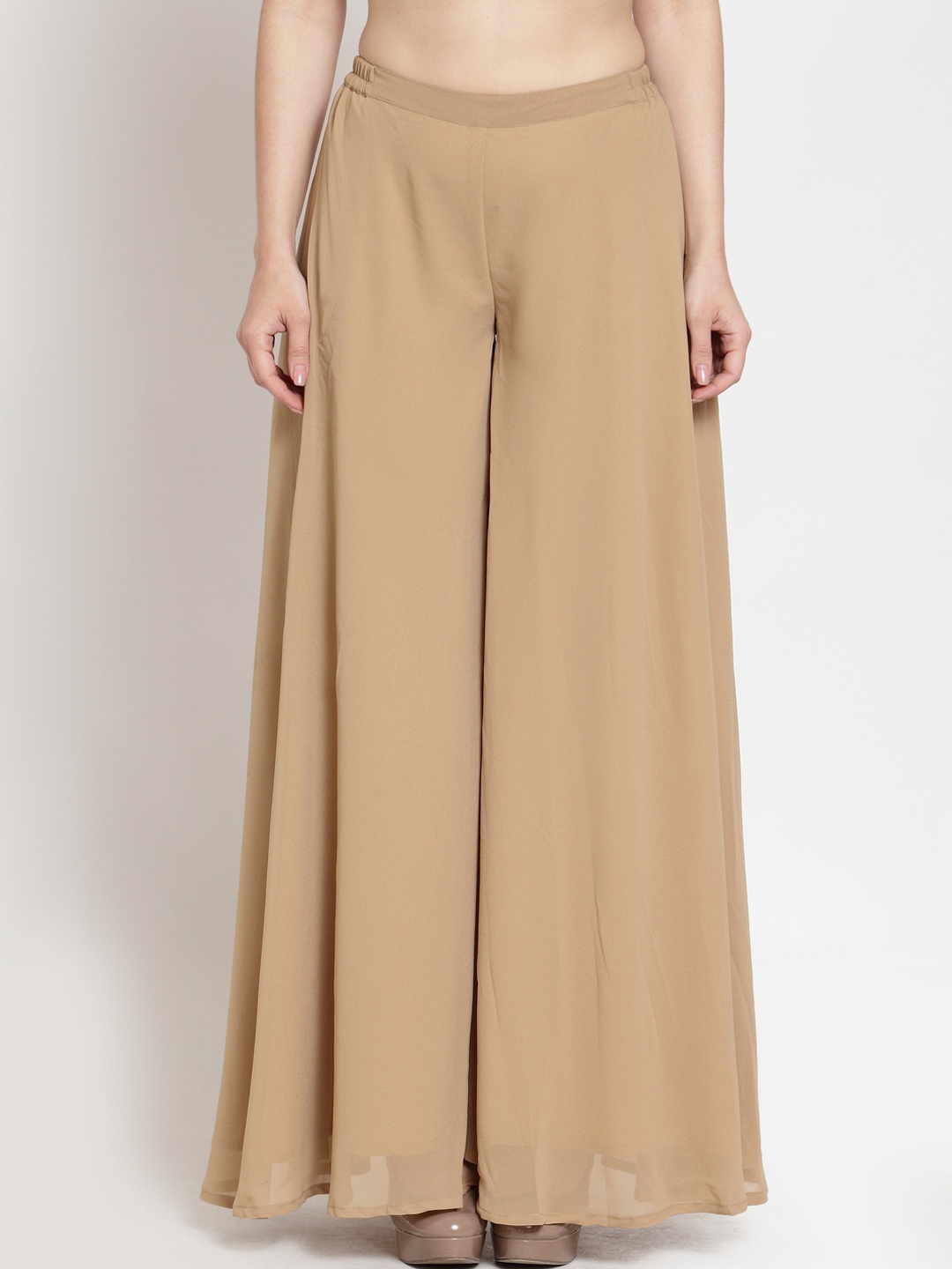 

Just Wow Women Beige Flared Solid Palazzos