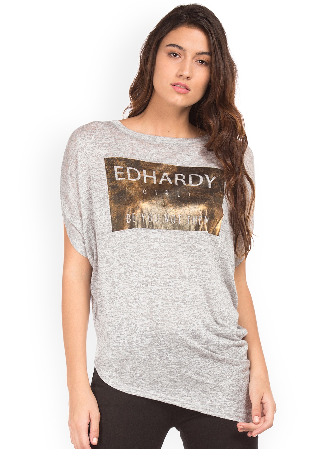 

Ed Hardy Women Grey Printed Top