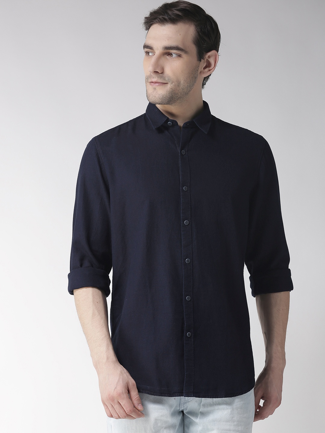 

Rodamo Men Navy Blue Slim Fit Solid Casual Shirt