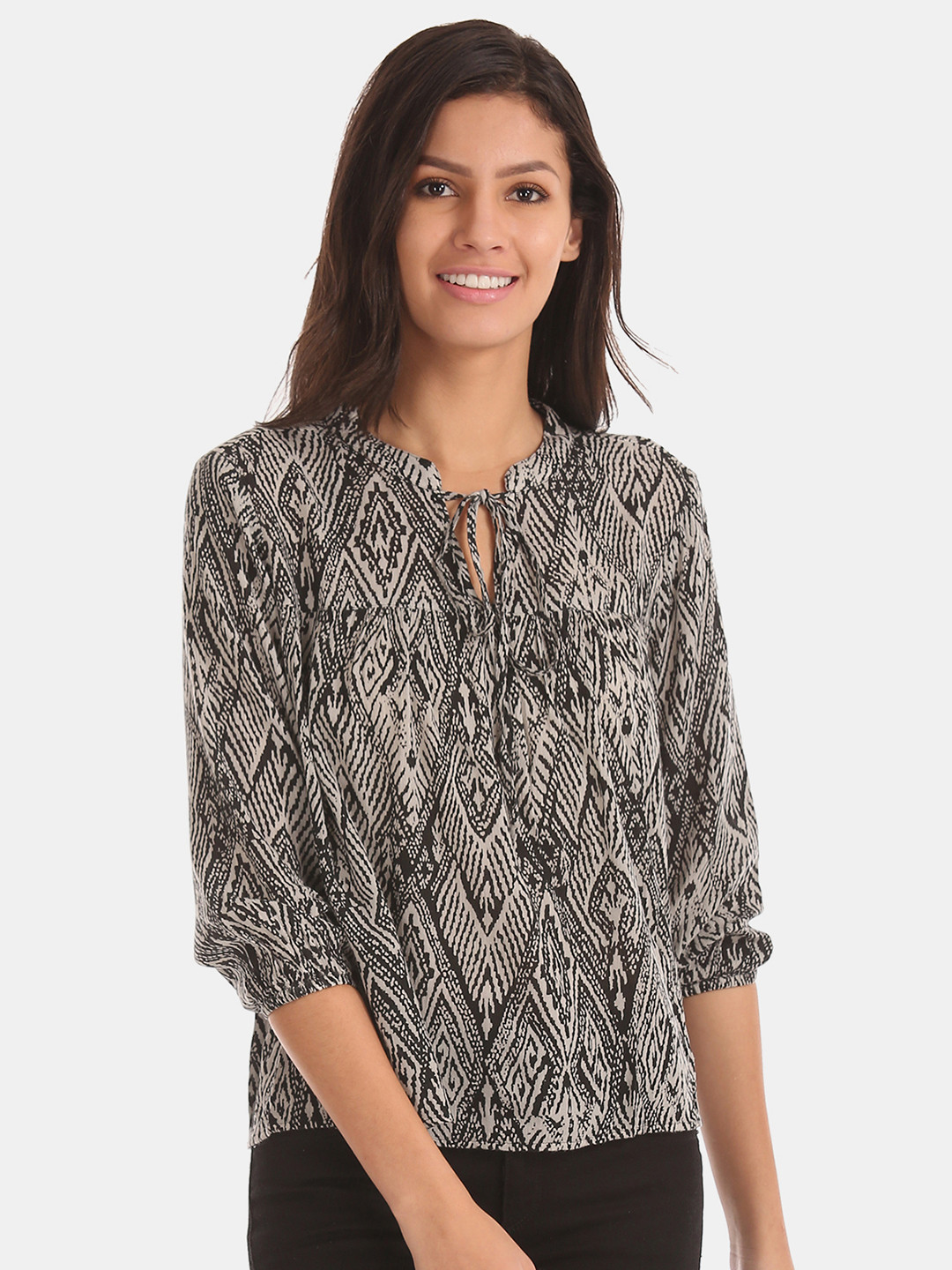 

U.S. Polo Assn. Women Black & Grey Printed Top