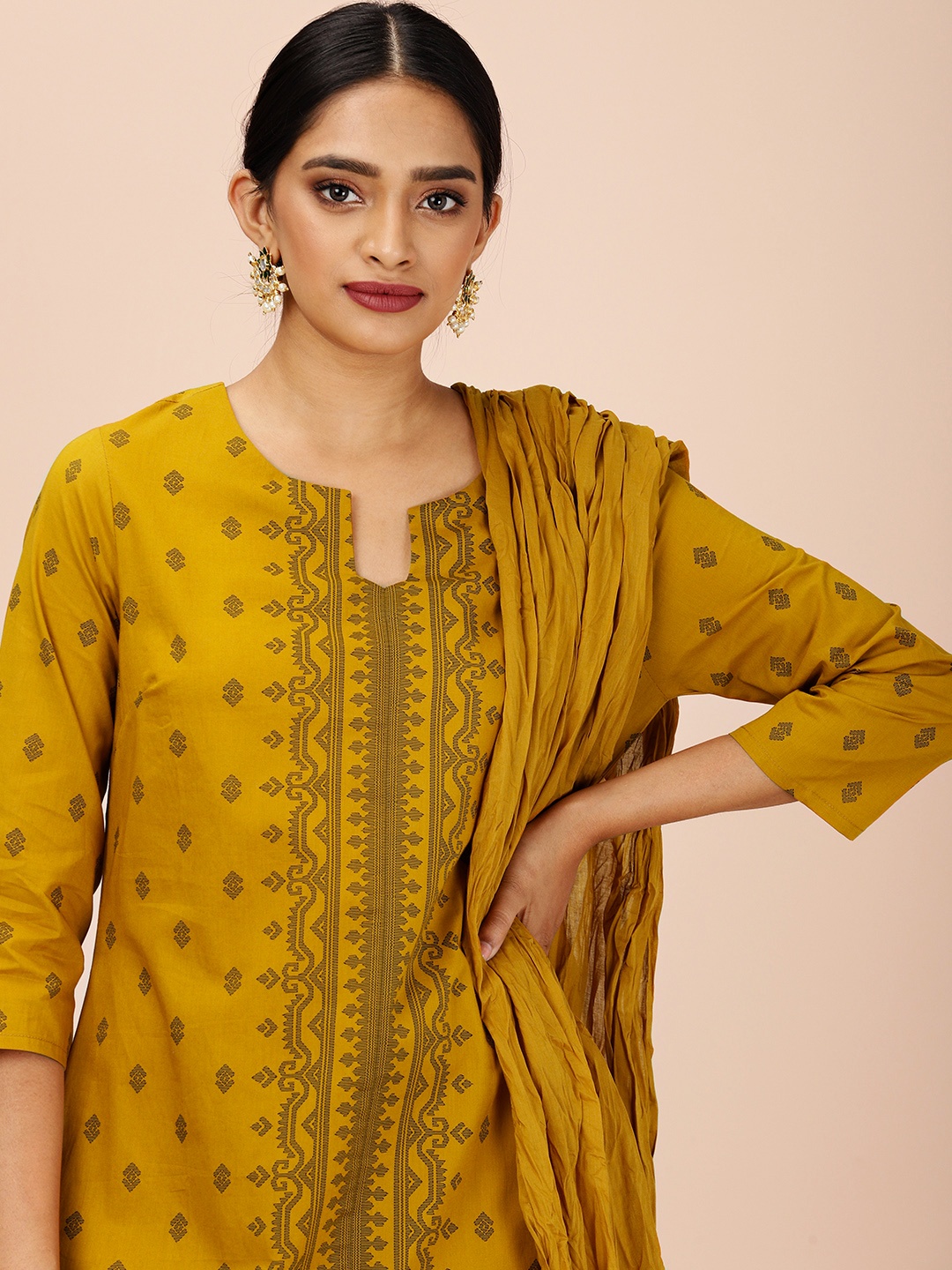 

all about you Women Mustard Yellow Kurta with Palazzos & Dupatta