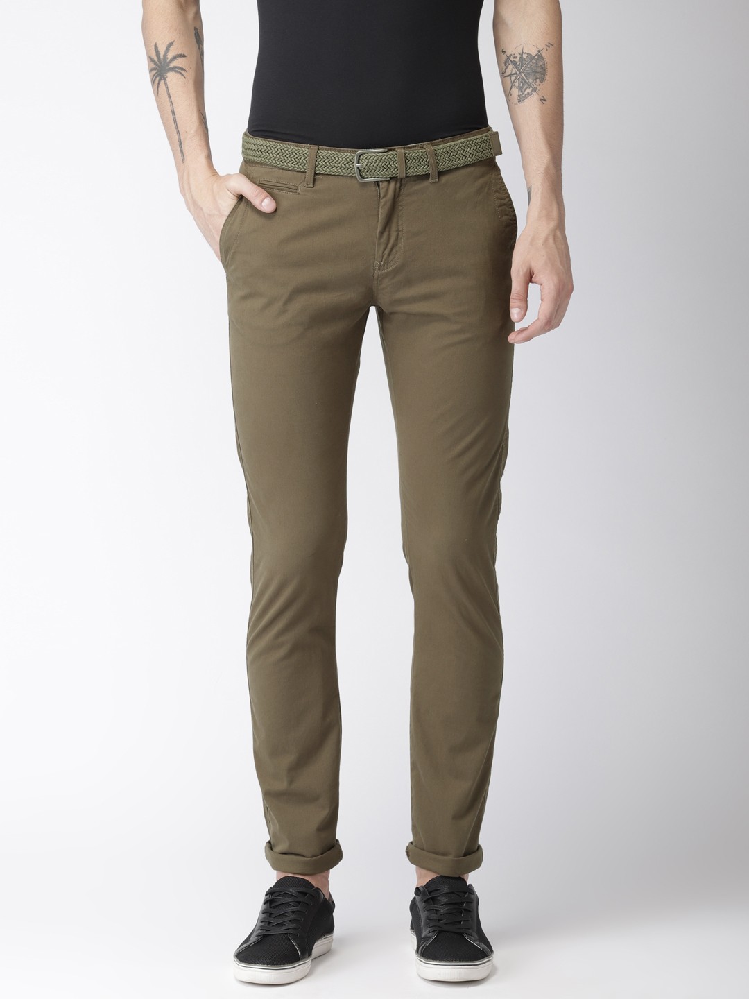 

Celio Men Olive Green Straight Fit Solid Chinos