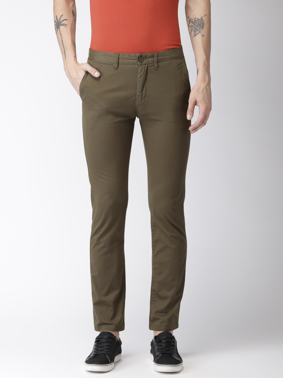 

Celio Men Olive Green Slim Fit Solid Chinos