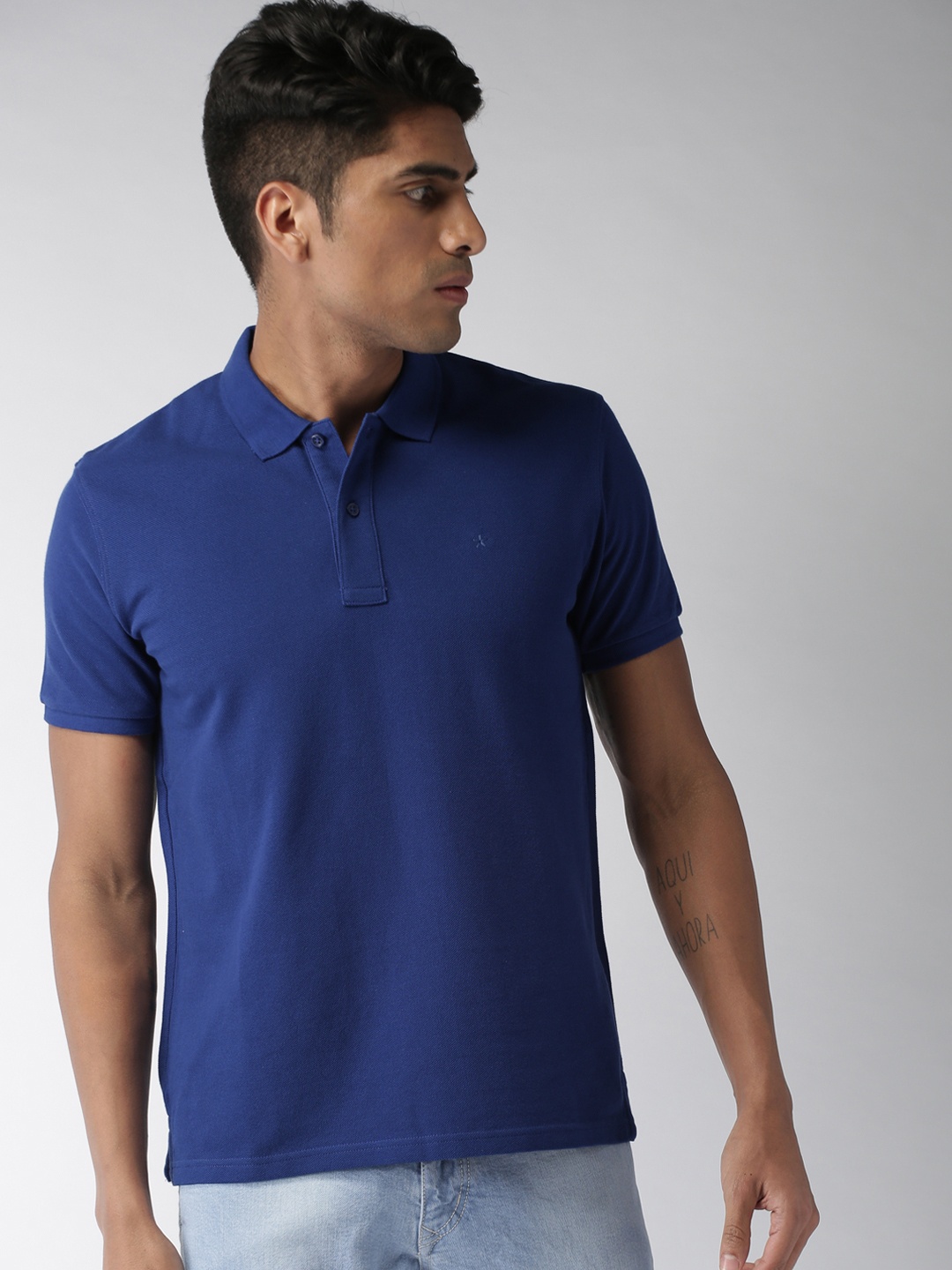 

Celio Men Blue Solid Polo Collar Pure Cotton T-shirt