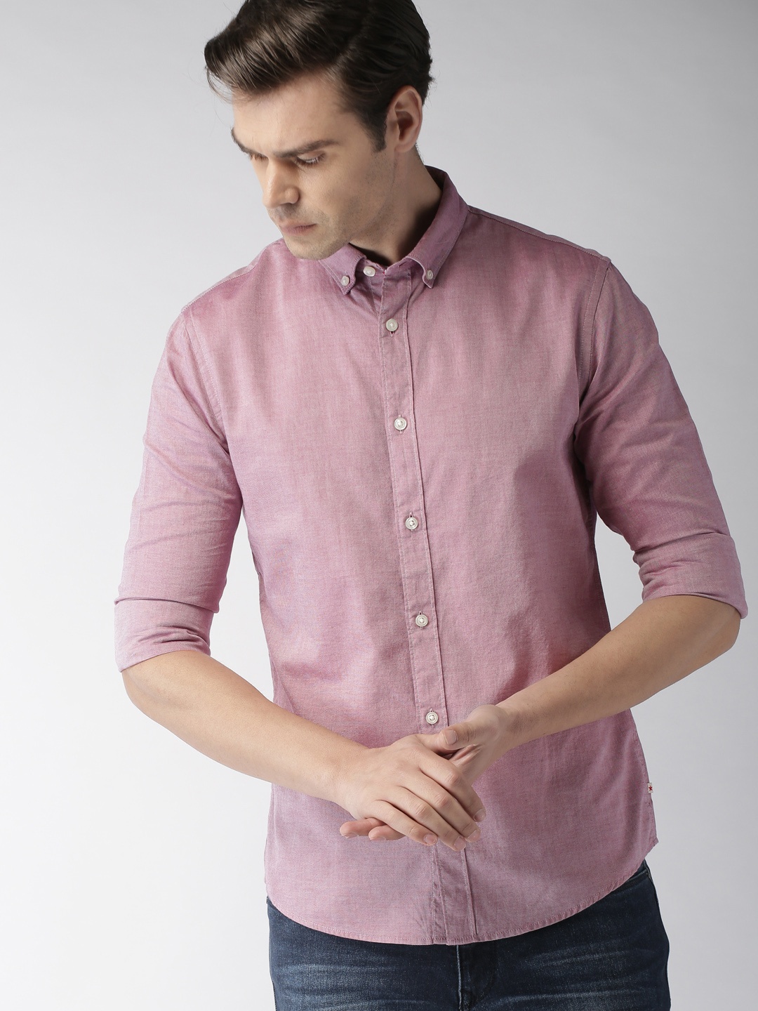 

Celio Men Pink Slim Fit Solid Casual Shirt