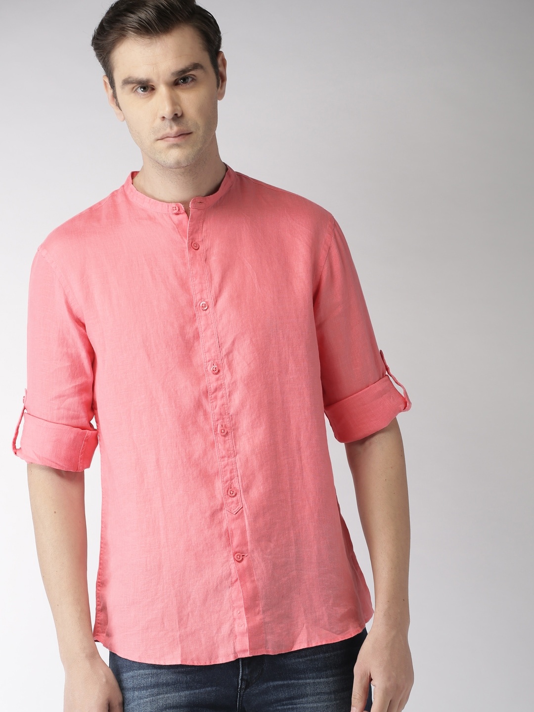 

Celio Men Pink Regular Fit Solid Pure Linen Sustainable Shirt, Coral
