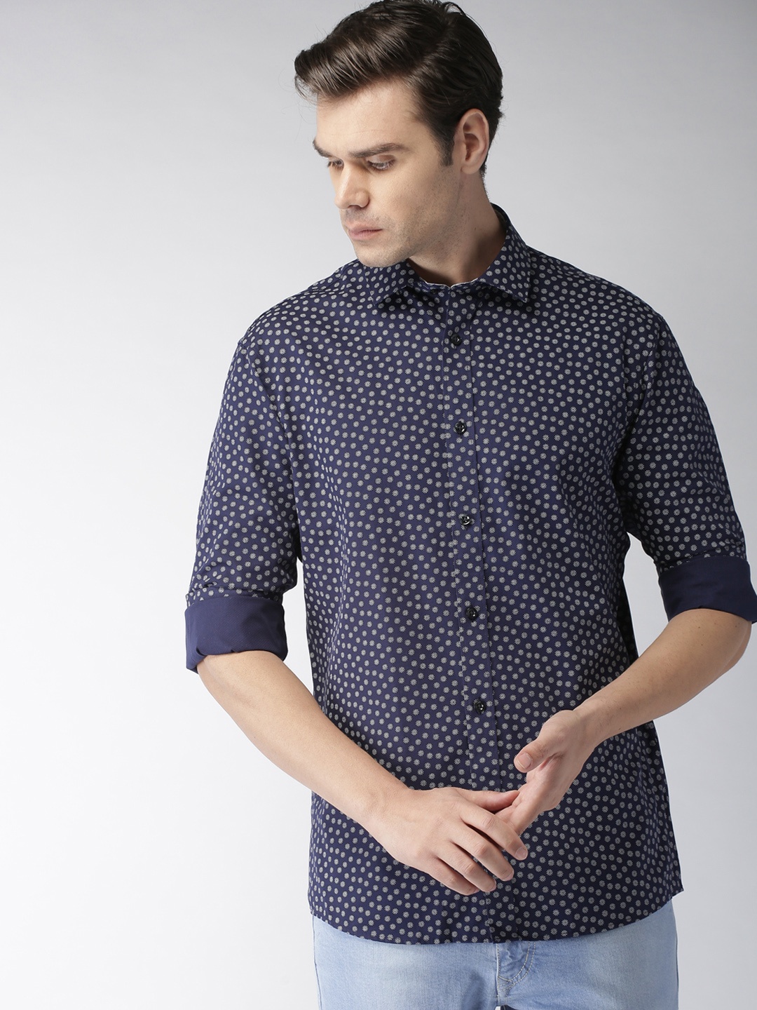 

Celio Men Navy Blue Regular Fit Printed Casual Shirt