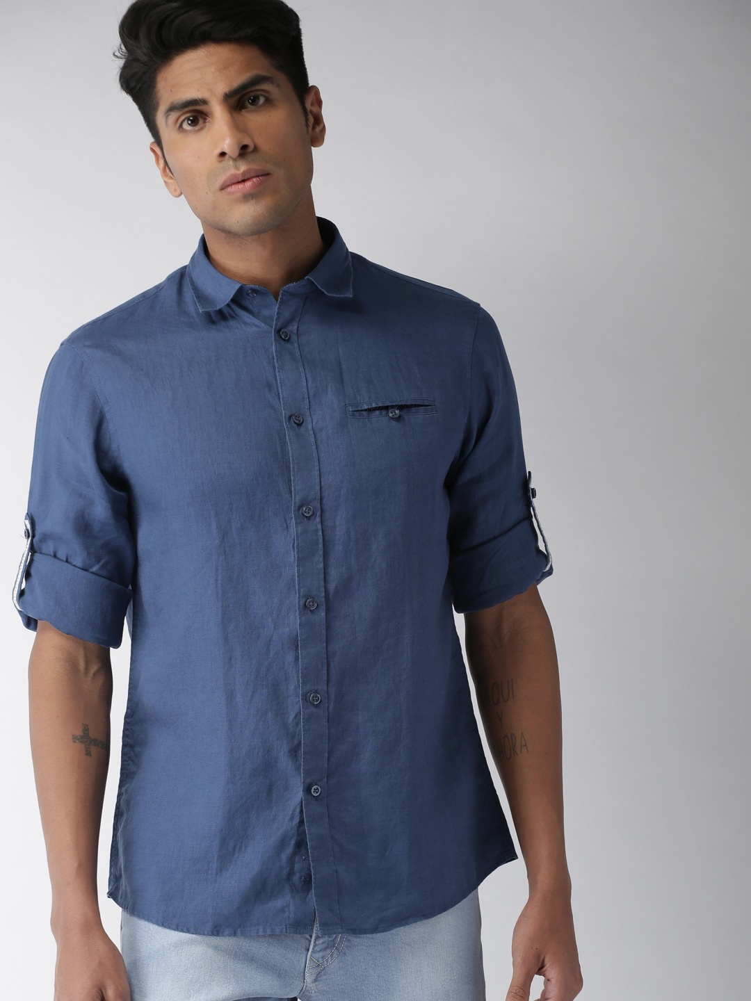

Celio Men Blue Regular Fit Solid Casual Pure Linen Sustainable Shirt