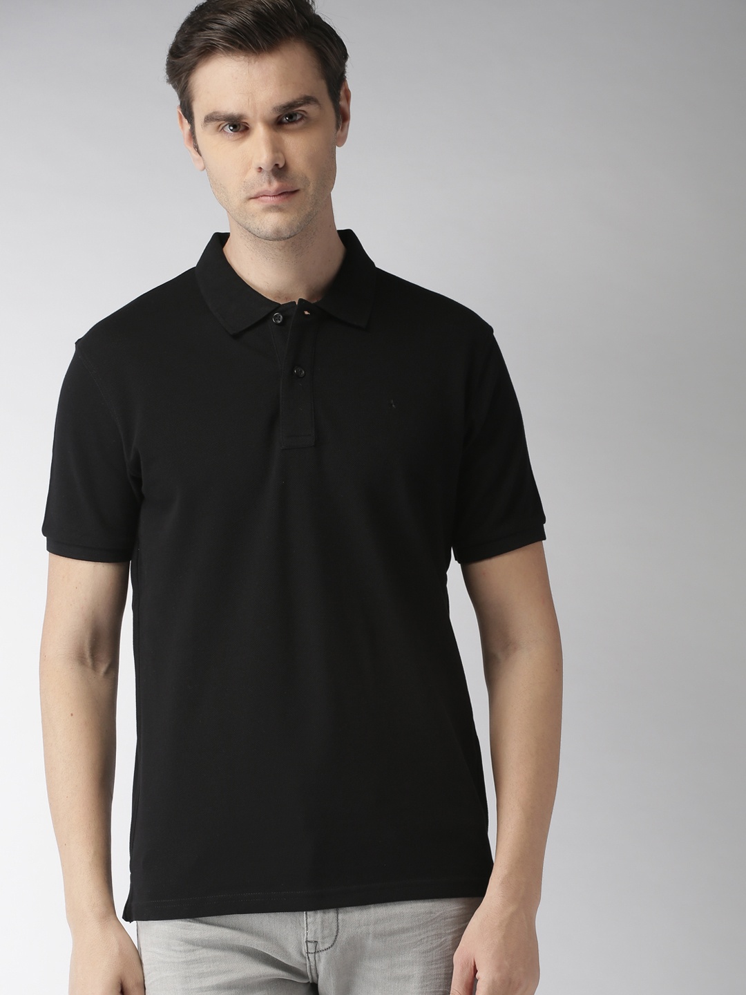 

Celio Men Black Solid Polo Collar Pure Cotton T-shirt
