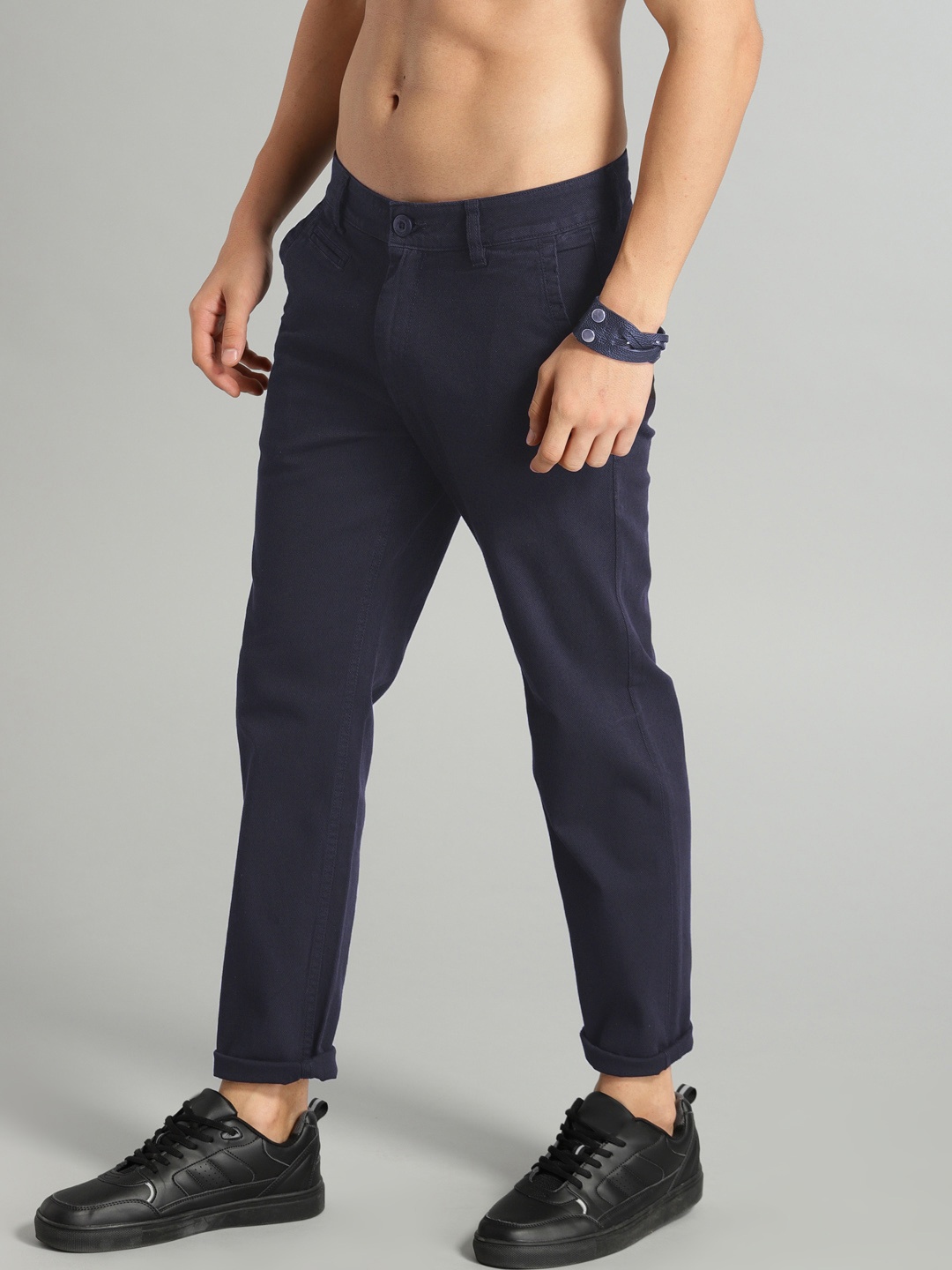 

Roadster Men Navy Blue Regular Fit Self Design Regular Trousers