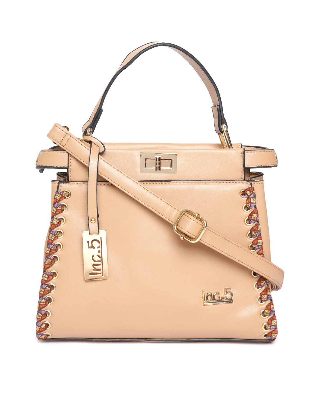 

Inc 5 Beige Solid Handheld Bag with Detachable Sling Strap
