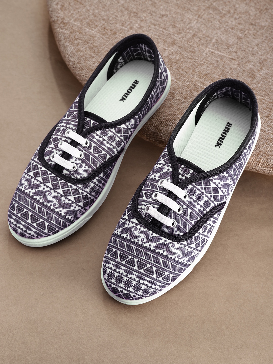 

Anouk Women Black & White Ethnic Motif Printed Sneakers