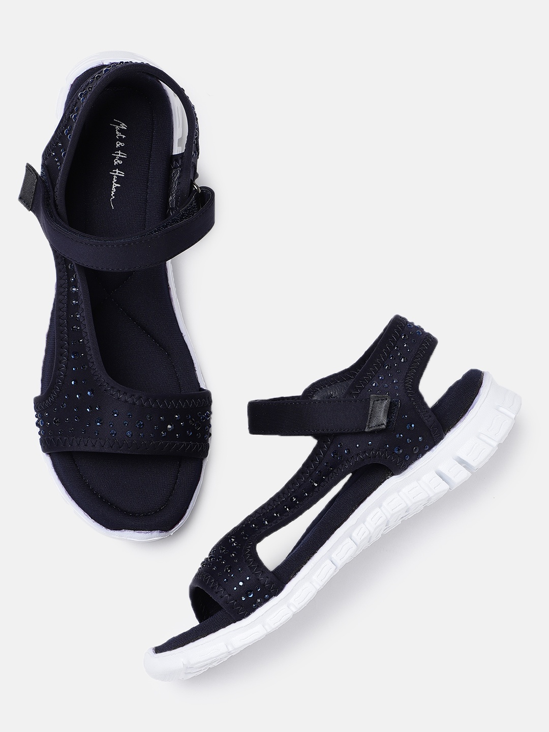 

Mast & Harbour Women Navy Blue Solid Open Toe Flats