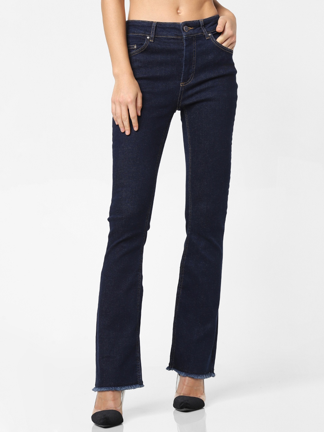 

ONLY Women Navy Blue Mid-Rise Clean Look Stretchable Flared Jeans