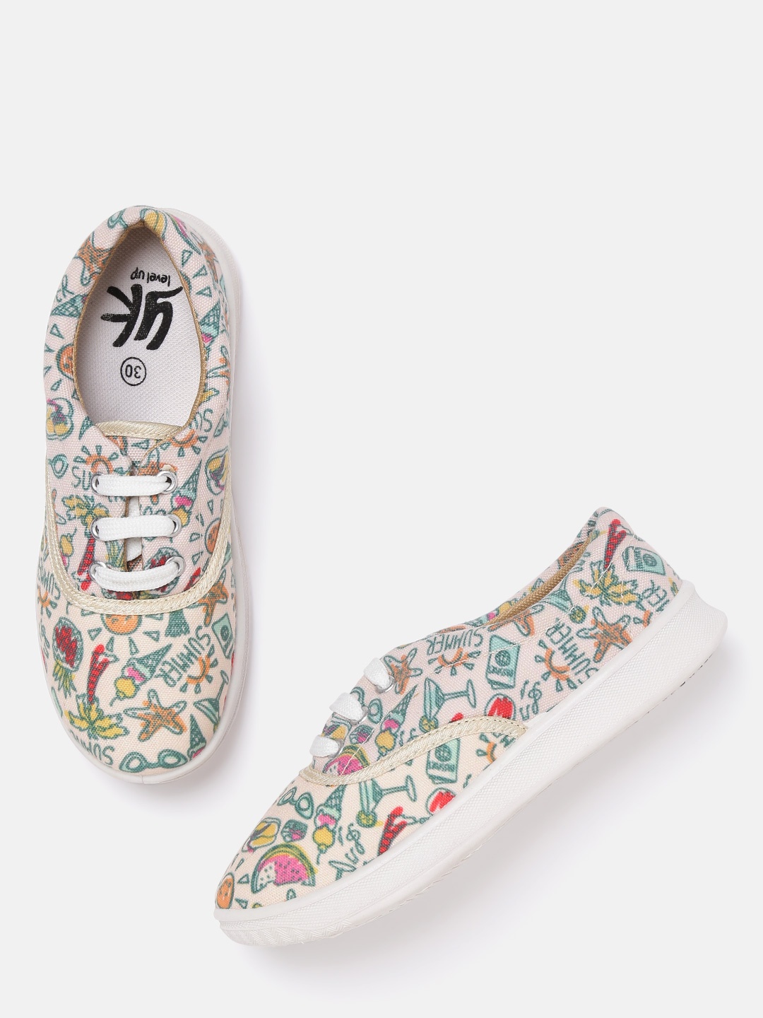 

YK Girls Beige & Green Printed Sneakers