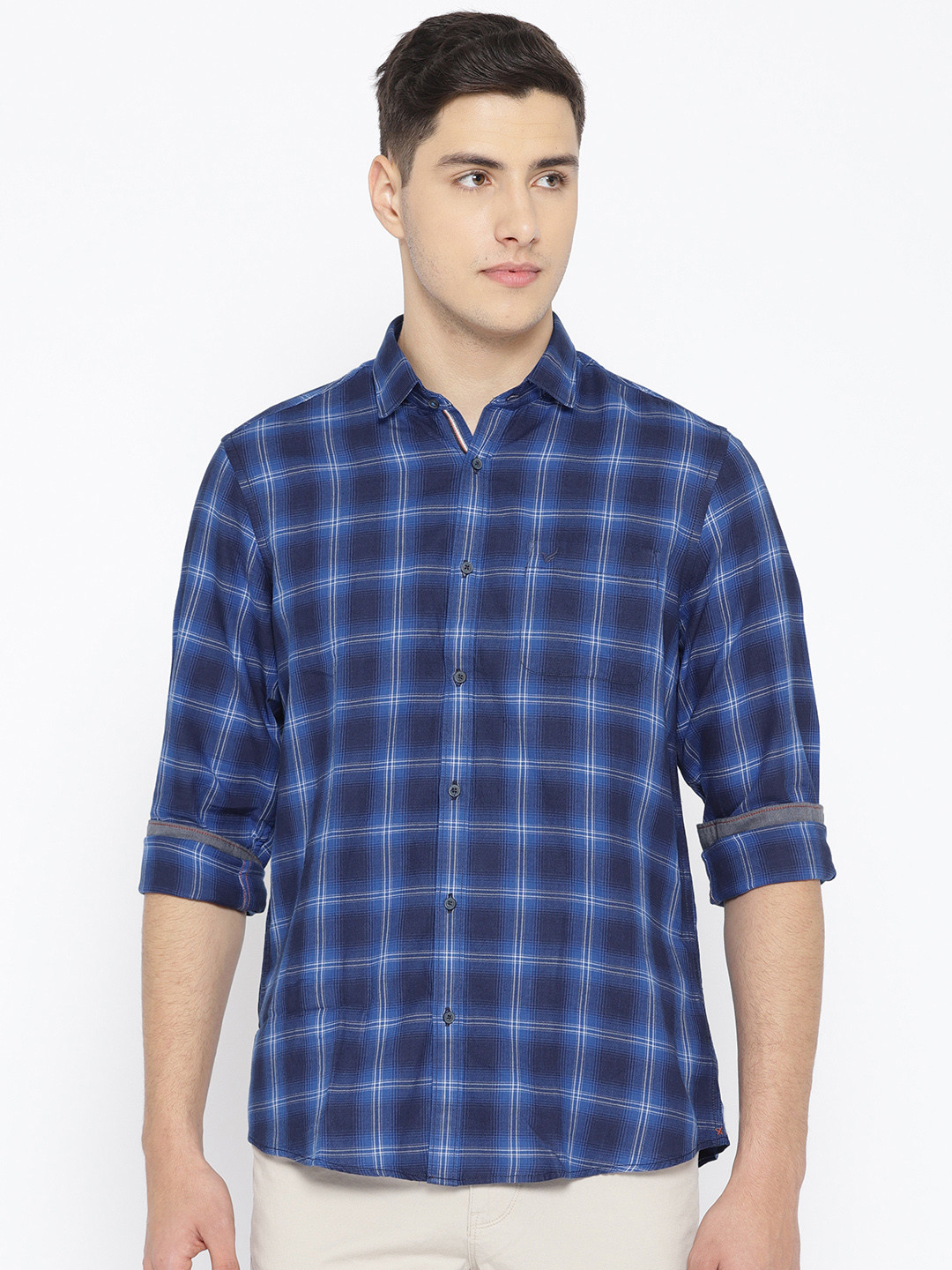 

Blackberrys Men Blue Slim Fit Checked Casual Shirt