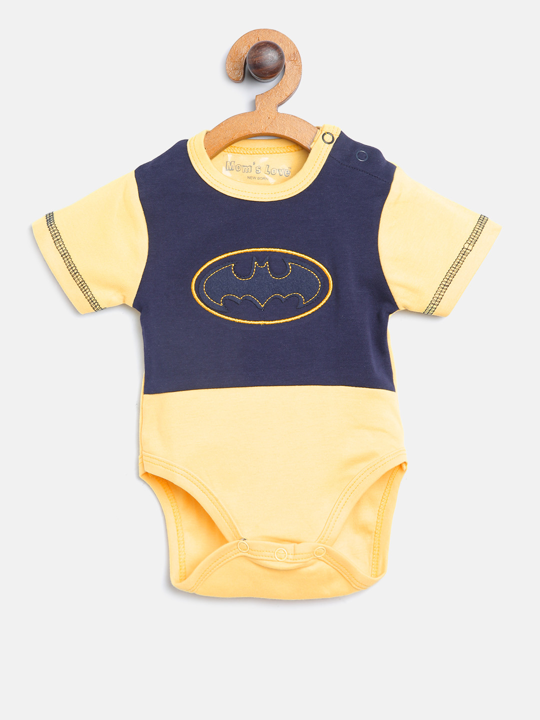 

Moms Love Boys Navy & Yellow Batman Applique Colourblocked Bodysuit, Navy blue