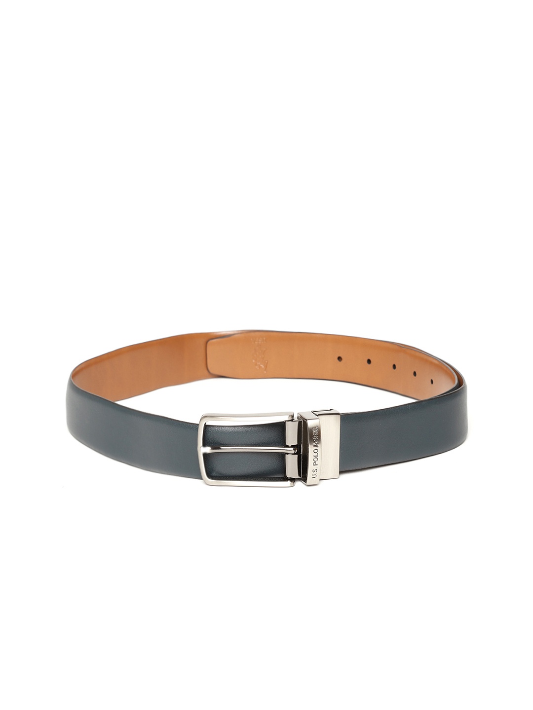 U.S. Polo Assn. Men Navy Blue & Tan Brown Leather Reversible Belt