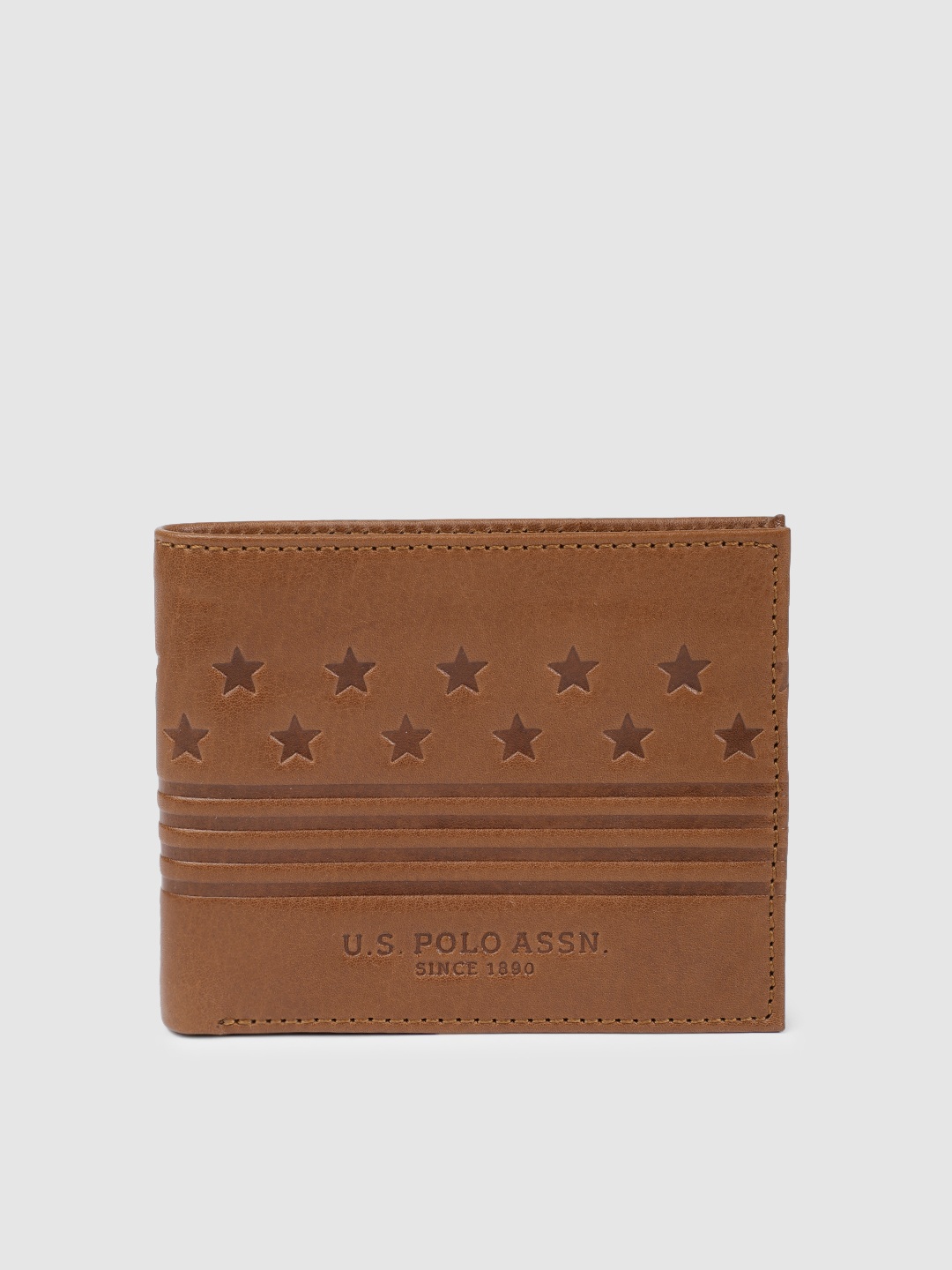 

U.S. Polo Assn. Men Tan Brown Textured Leather Two Fold Wallet